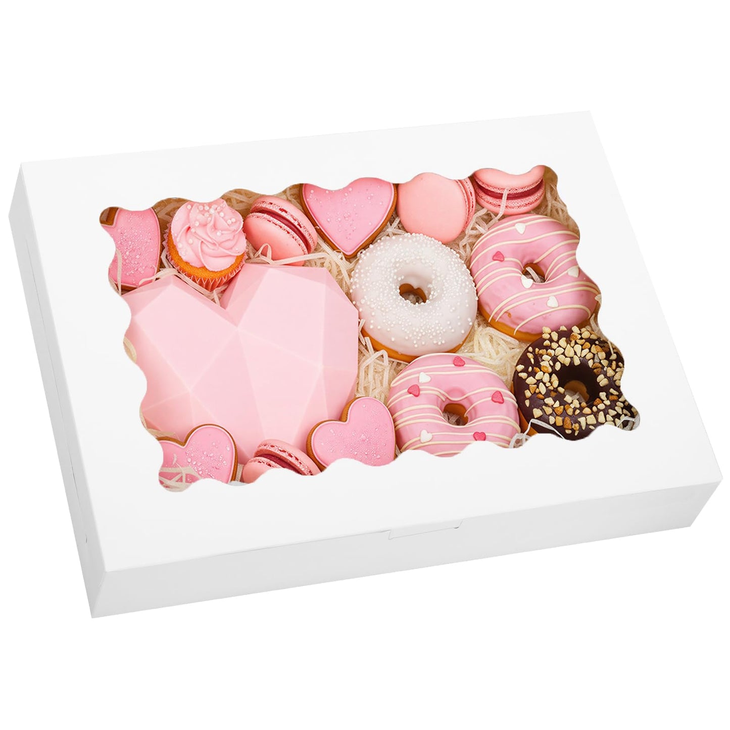 Moretoes 60pcs Cookie Boxes, 14x10x2.5 Inch Bakery Boxes with Window, for Donuts, Pies, Cakes, Muffins, and Pastries