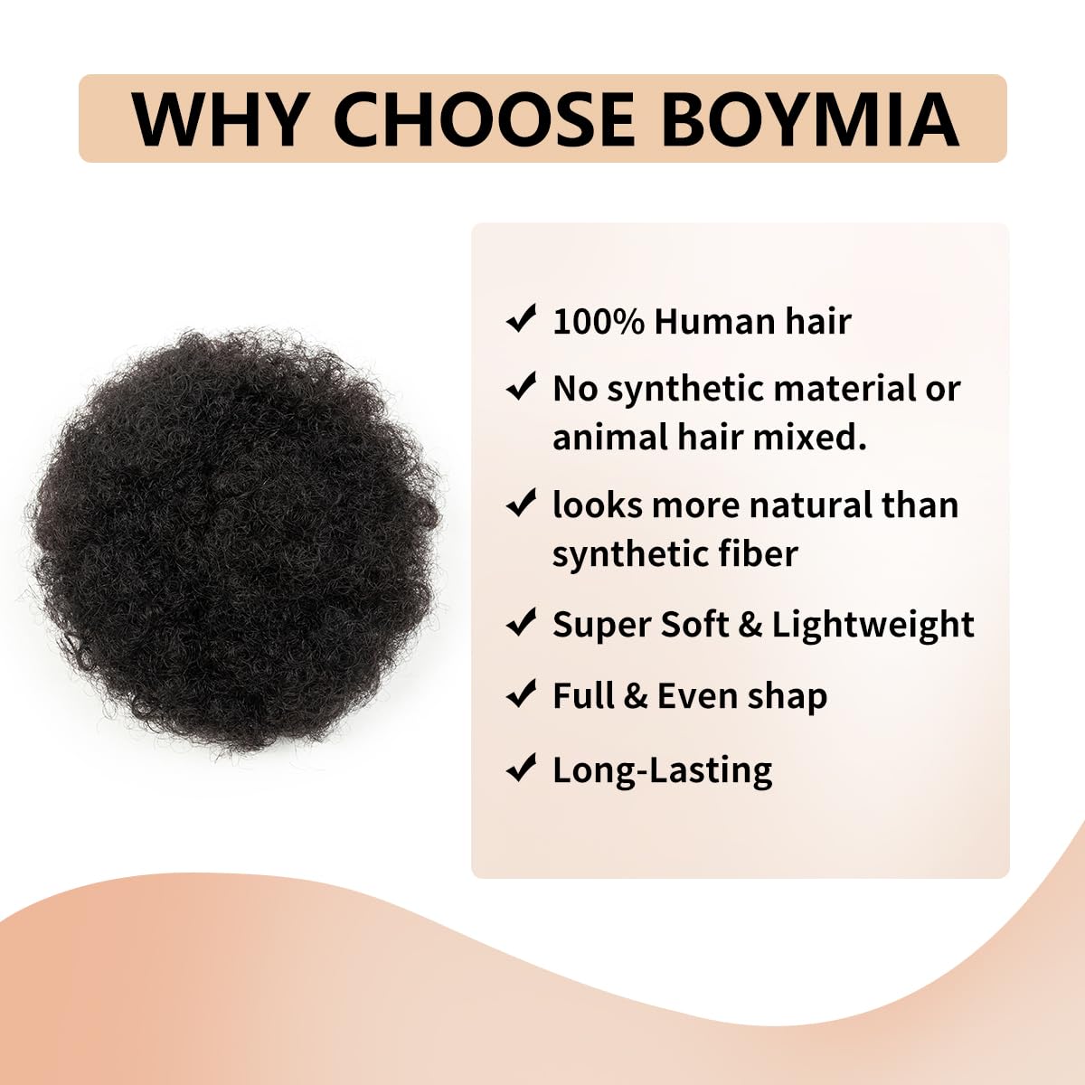Boymia Afro Puff 2Pcs #1B Natural Black 8 Inch African American Kinky Curly Wrap Drawstring Puff Ponytail Hair Extensions 100% Remy Human Hair Kinky Bun for Natural Hair