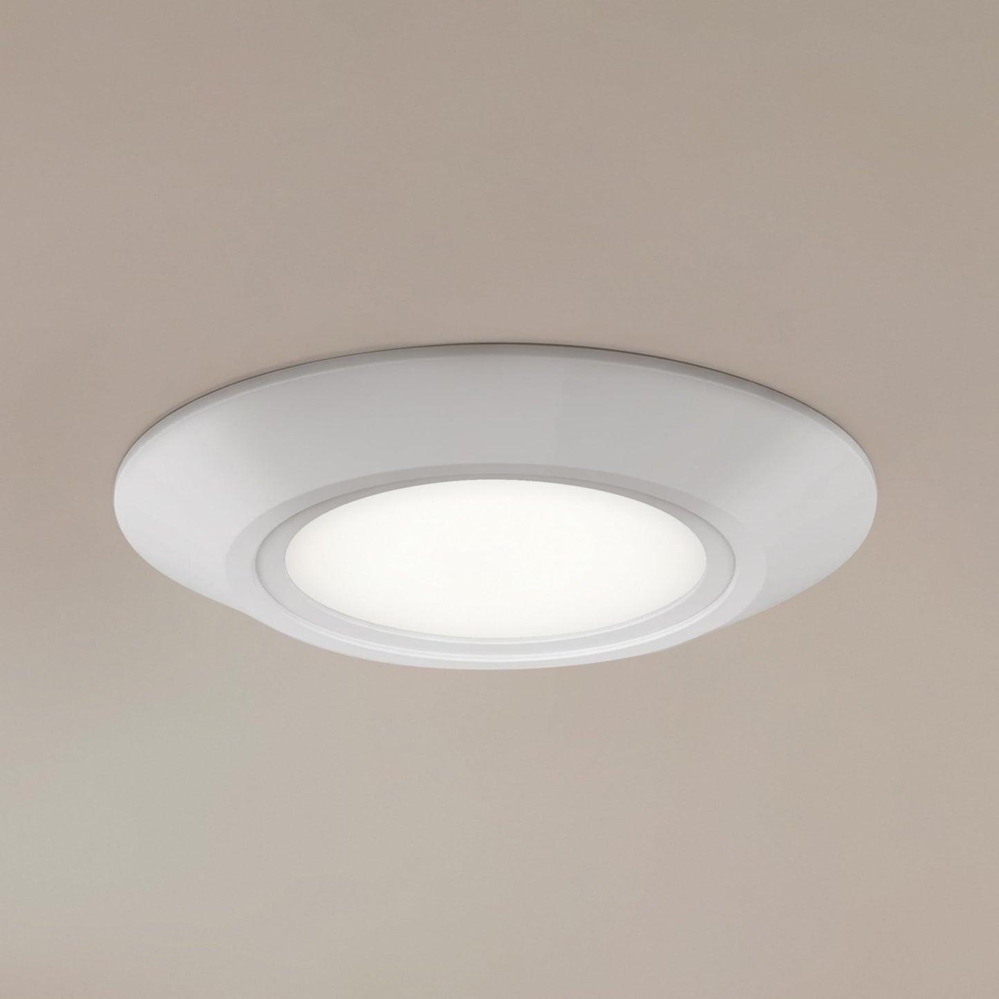 Kichler Horizon LED Downlight in White, 6.4" Flush Mount Interior Dimmable Light, 3000K, Wet Rated Integrated LED, (6.4" W x 1.3" H), 43873WHLED30, White