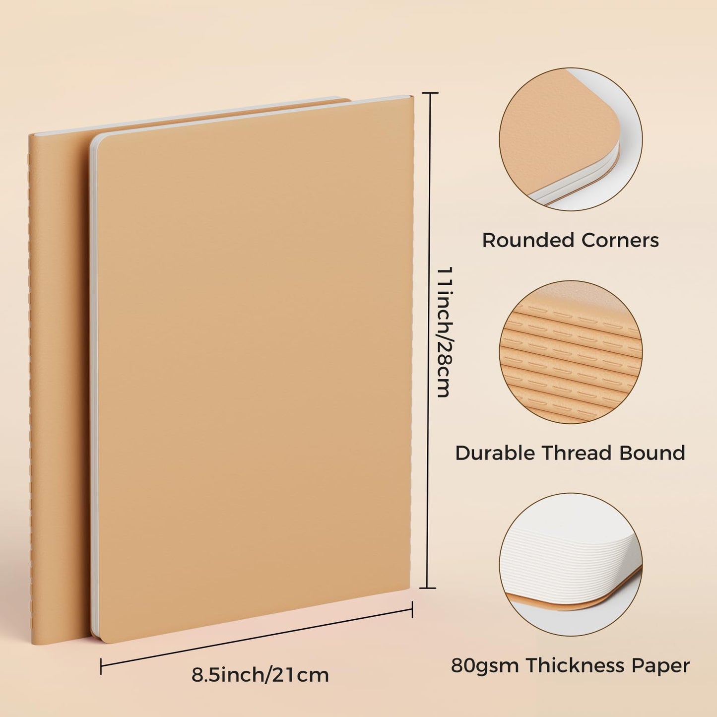 XYark Large Blank Notebook Journals Bulk with Thick Plain Paper, 60 Pages, 8.5x11 inch, Sketchbook Composition Diary Subject Notebooks Planner for Students Office, Kraft Journal Set, 12 Pack