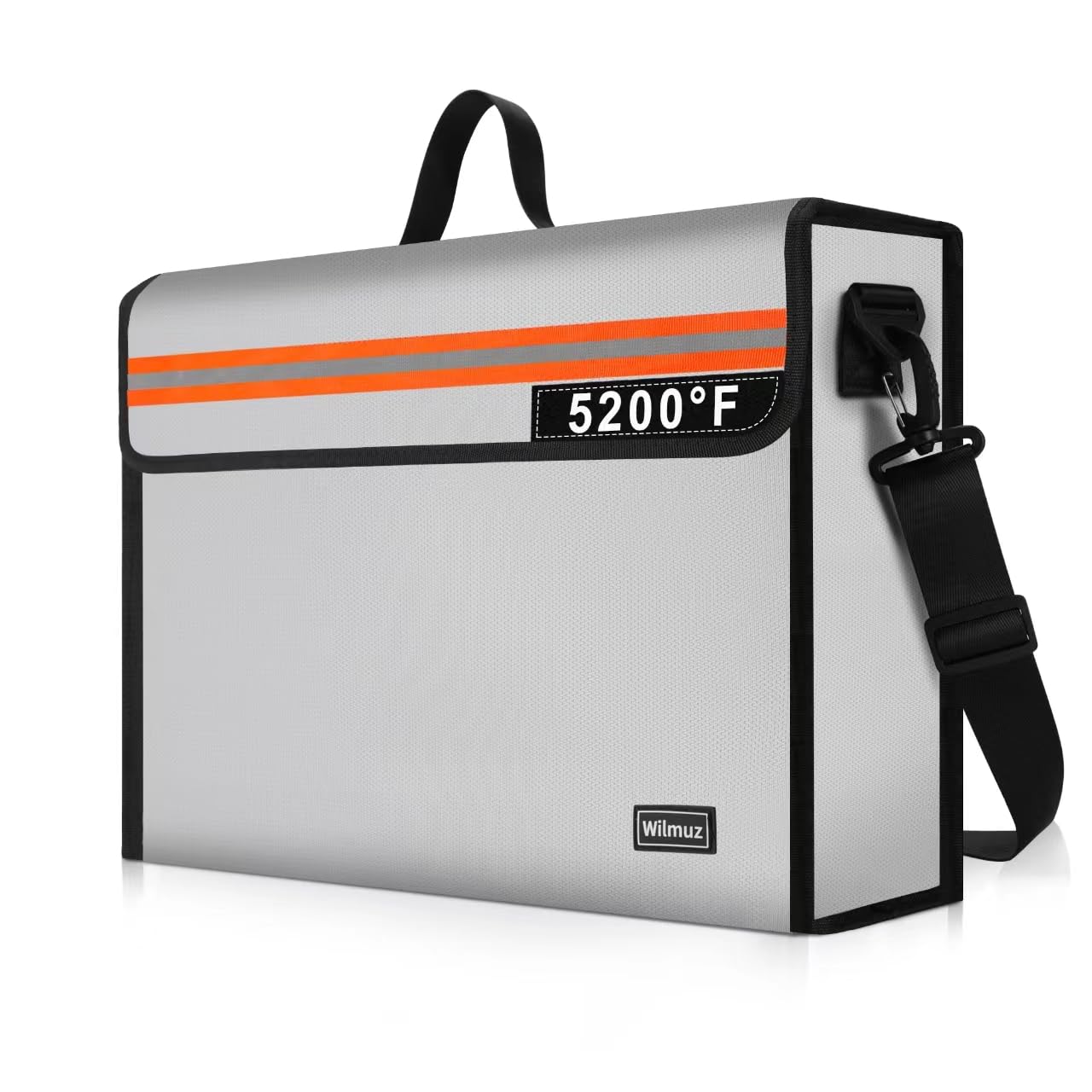 Wilmuz Fire Proof File Box for Documents with Shoulder Strap 5200℉ Insulated,14.9"x11.8"x4.7"Fireproof Document Bag with Reflective Strip,Fireproof Box for Money,Valuables,Jewelry(Silver)