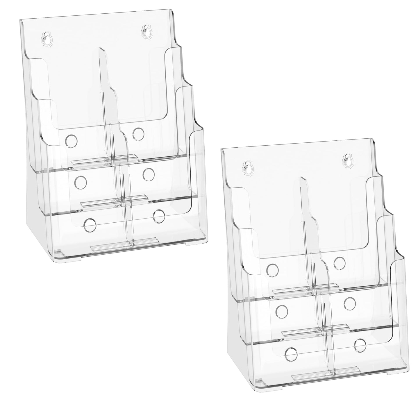 zavekia 2 Pack 3 Tier Acrylic Brochure Holder 8.5 x 11 inch, Clear Literature Organizer Magazine Stand with Removable Divider for 4 x 9 inch Brochures,Magazine Holder,Flyer Holder