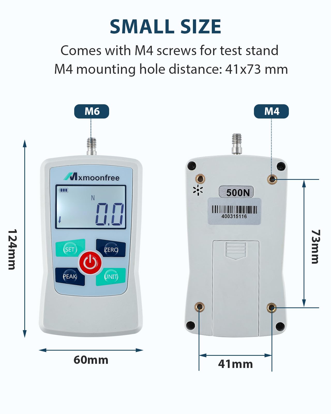 Mxmoonfree 500N Digital Force Gauge Push Pull Gauge Portable Force Meter with Units N/LB/Kg/Oz, Storage Case, Auto Backlit LCD, Auto Power-Off for Teaching School Lab Mechanical Physics (ZMF-500N)