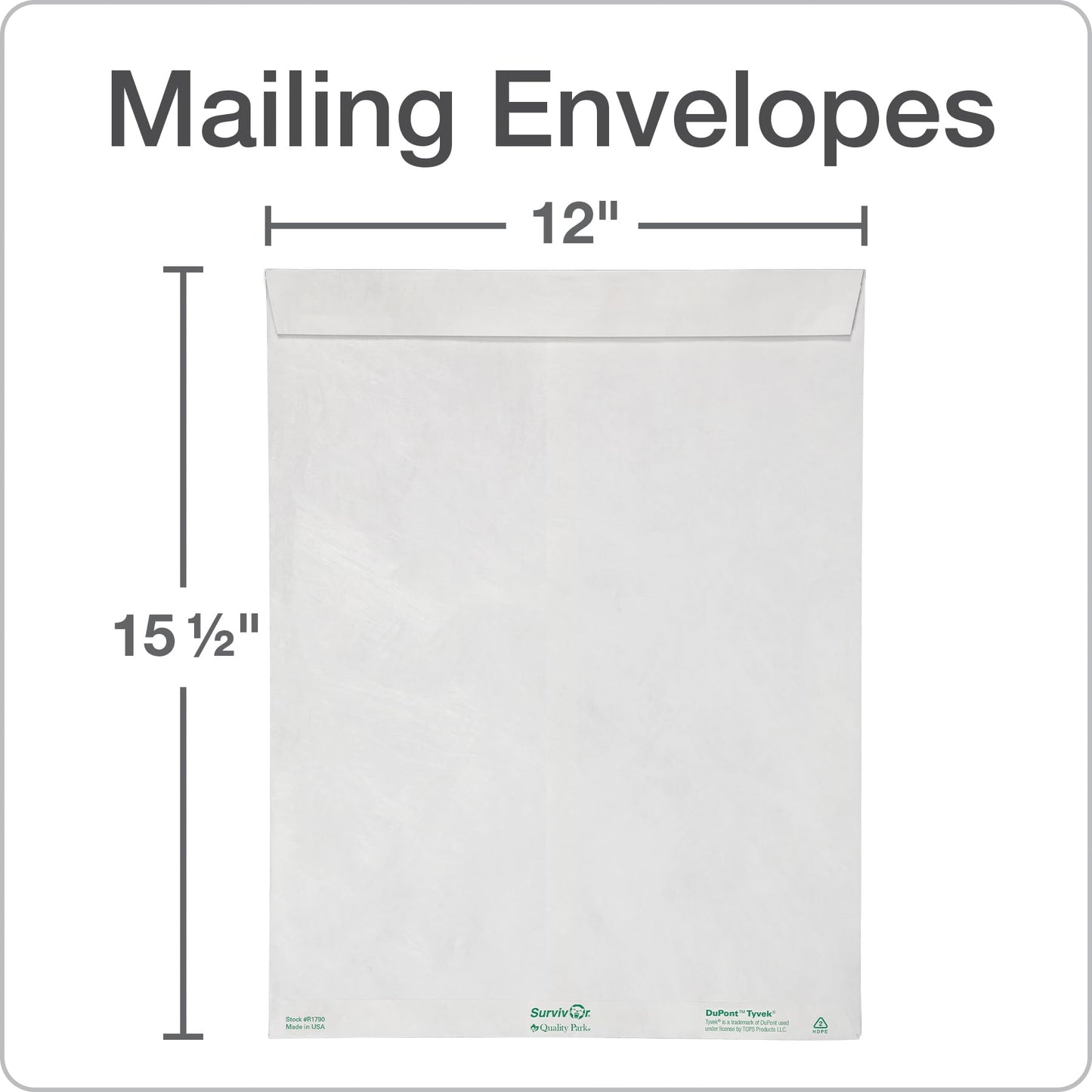 Quality Park Survivor Tyvek Envelopes, 12" x 15-1/2", Made with Lightweight and Strong DuPont Material, Peel and Seal Closure, White, 100 Per Box (QUAR1790)