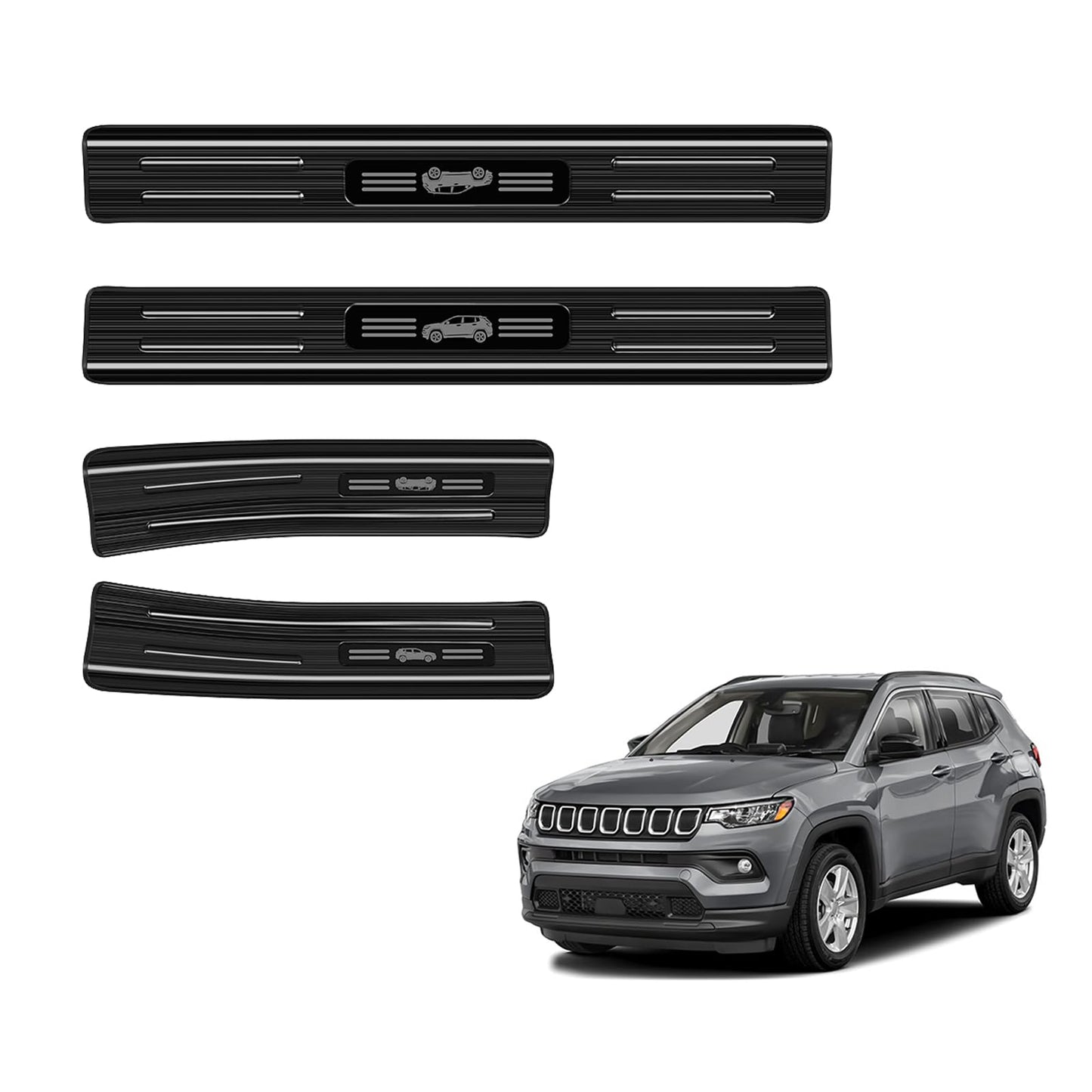 PeakPurit 4PCS Car Door Edge Guards Door Sill Protector for Jeep 2017-2026 Compass Accessories Black Brushed Stainless Steel Material Car Door Threshold Protection