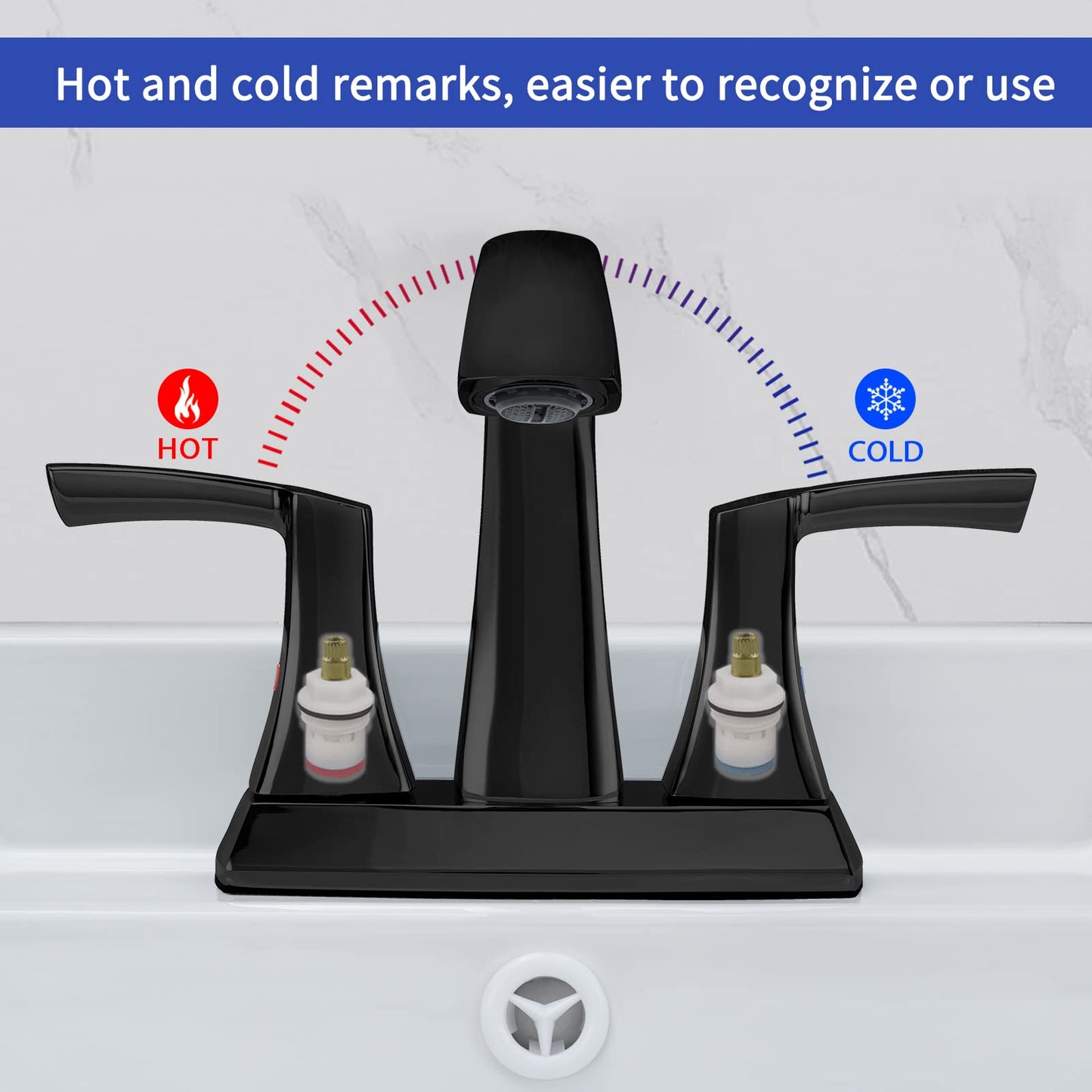 VXV Bathroom Faucet Matte Black, 2 Handles Low Arc Bathroom Sink Faucets, 4 Inch Centerset Bath Lavatory Faucets with Pop-up Drain & Faucet Supply Lines (MB)