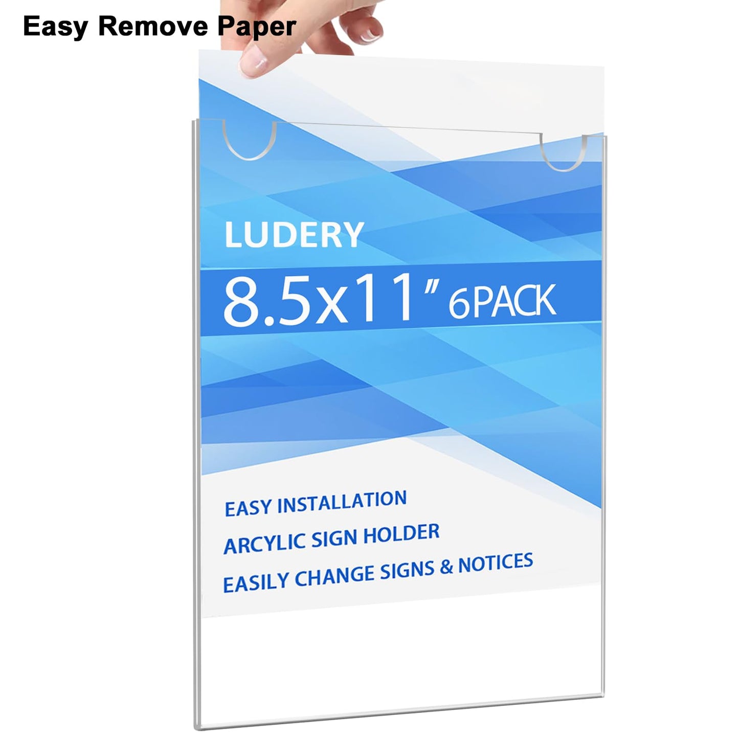 Ludery Acrylic Sign Holder 8.5 x 11 Vertical, Wall Mount Document Holder, Clear Plastic Picture Frame with Tape Adhesive and Screws for Office, Home, Store, Restaurant - 12 Pack