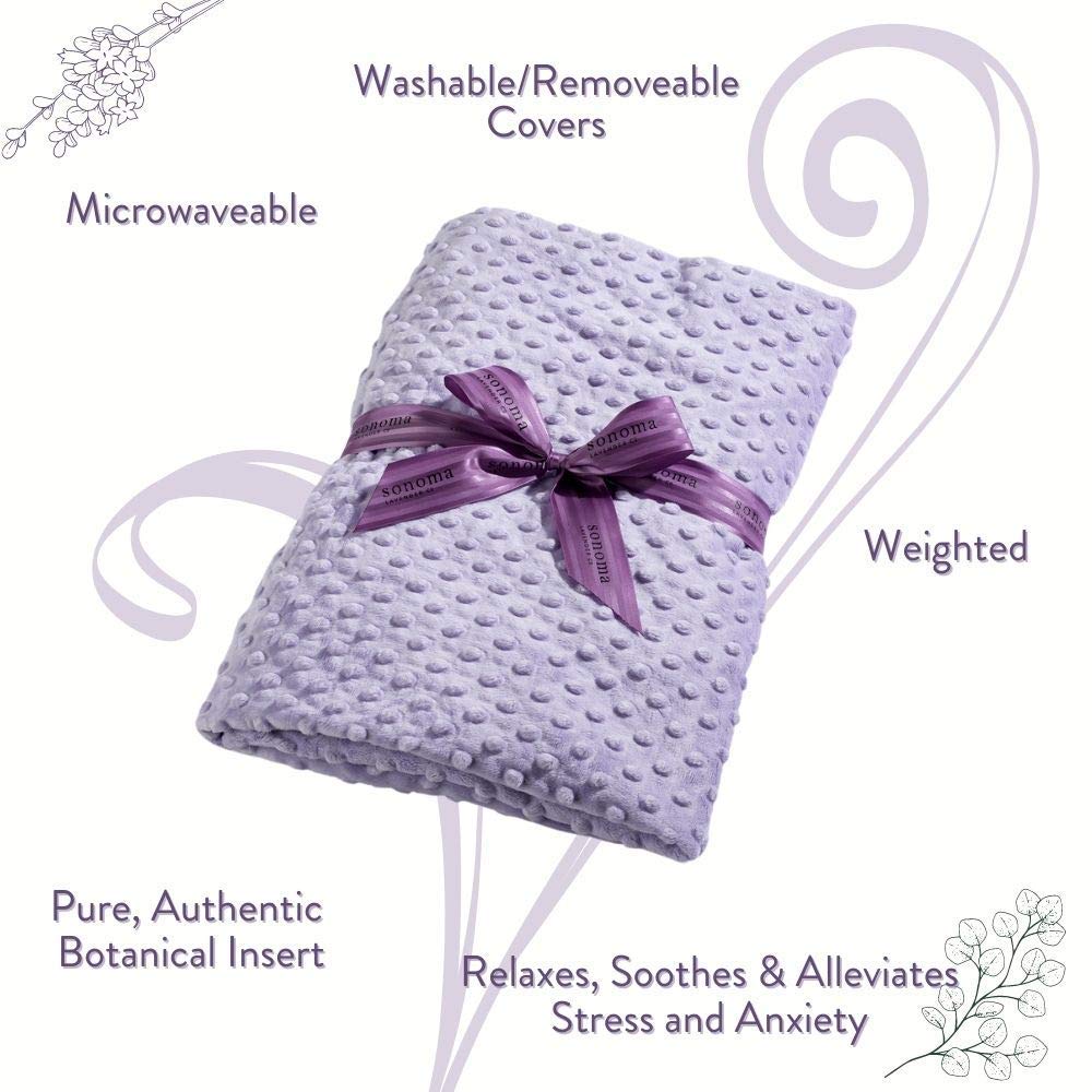 Sonoma Lavender Aromatherapy Spa Blanket Filled with Lavender Flowers and Flaxseed, Hot/Cold Microwaveable Heated Blanket for Soothing Muscles with Removable Washable Cover (44" x 18", Lilac Dot)