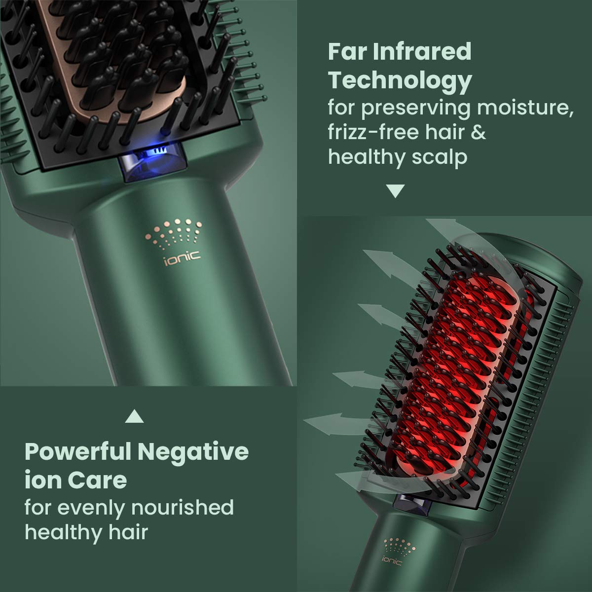LENA Hair Straightener Brush Dryer PRO Blow Dryer Hot Air Brush - Anti-Scald Straightening Iron Comb Styler with Extra Ion Care, Far Infrared Heating and 3 Modes for Long & Medium Length Hair, Pink