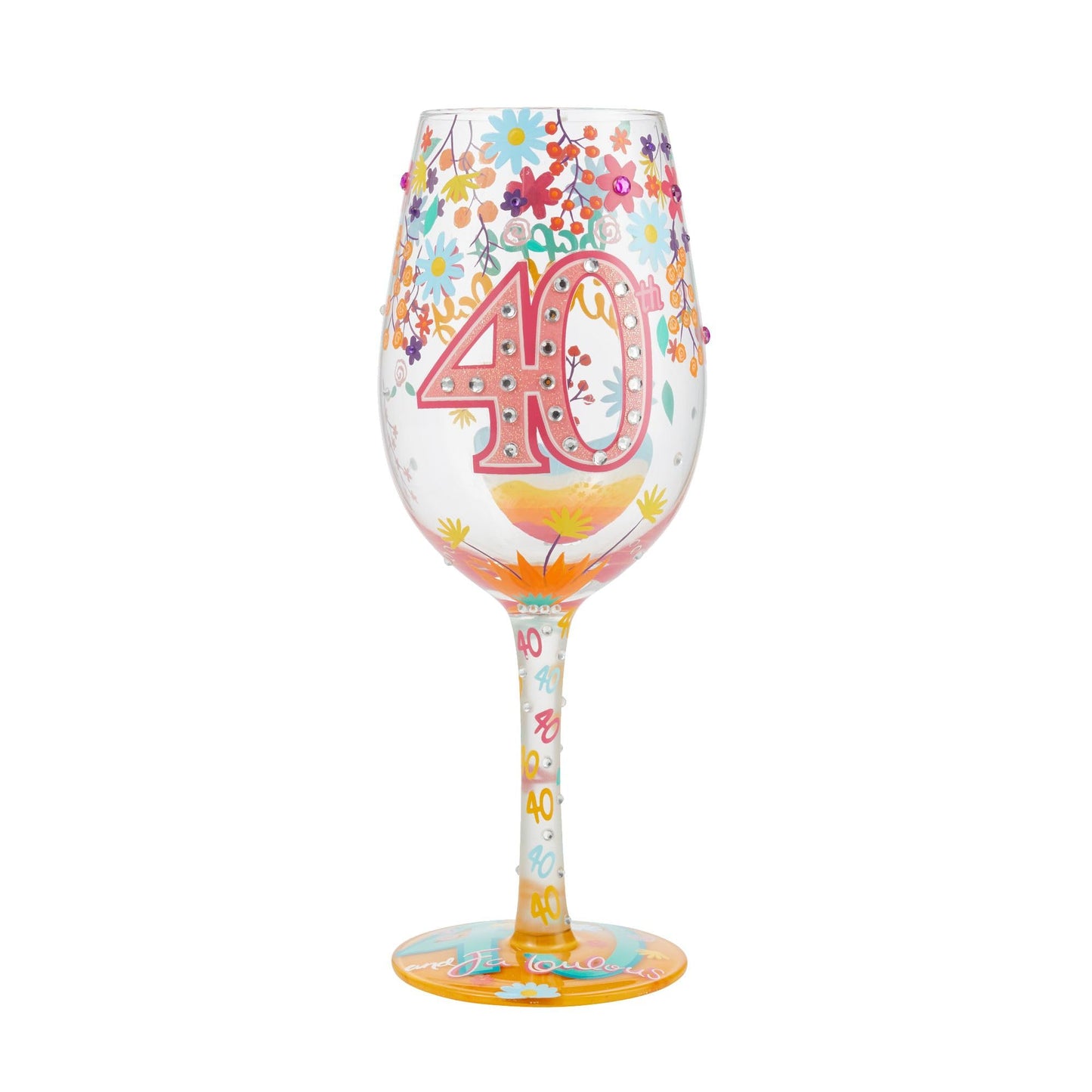 Enesco Designs by Lolita Happy 40th Birthday Hand-Painted Artisan Wine Glass, 15 Ounce, Multicolor