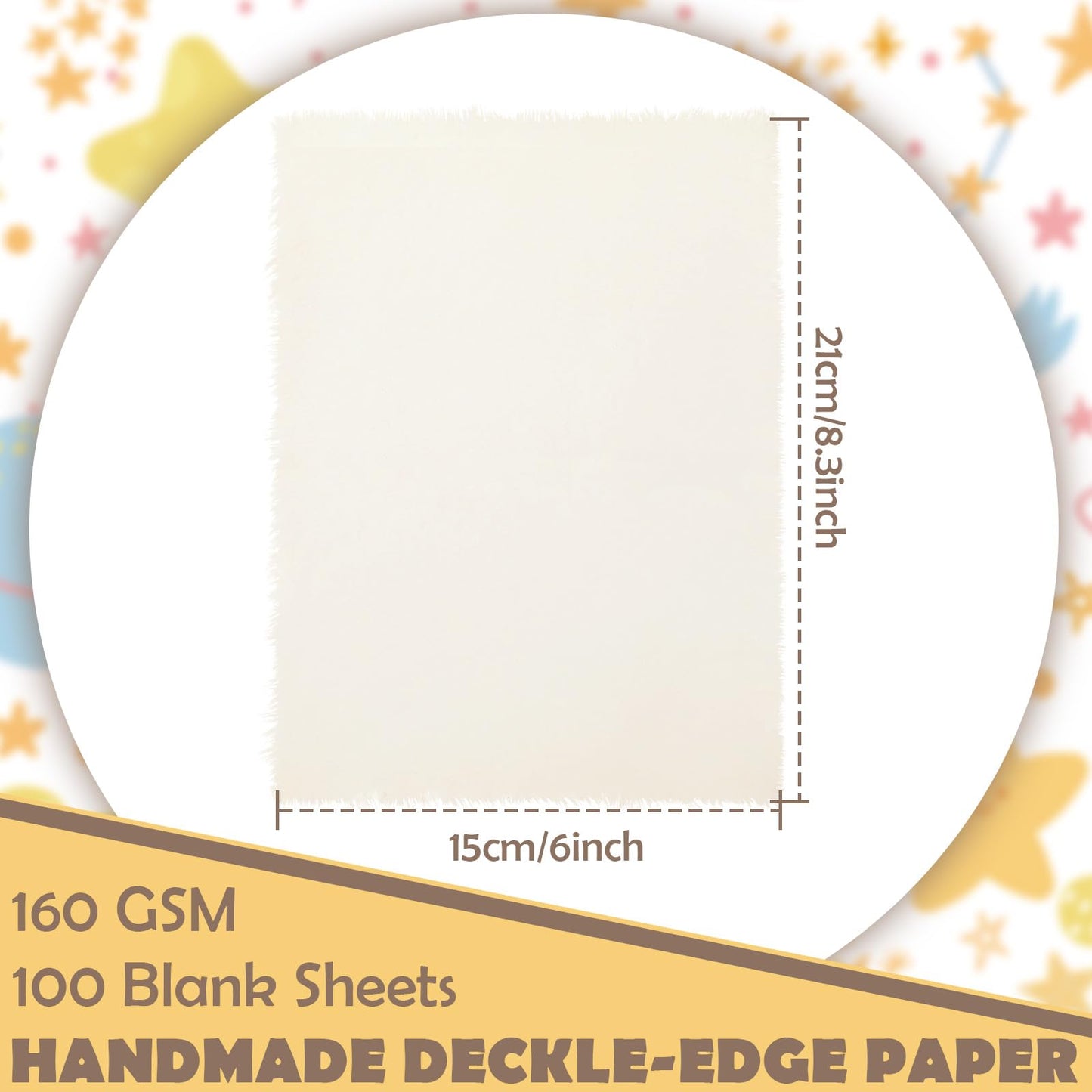 Motiskyy 100 Sheets Cream Deckle Edge Paper 5.8" x 8.3" Acid Free Cotton Paper 160gsm for Printing, Watercolor, Scrap Booking, Crafting
