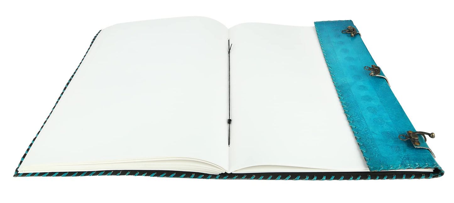Skyland Seven Chakra Medieval Stone Embossed Handmade Jumbo Leather Journal Book of Shadows Notebook Office Diary College Poetry Sketch 14 x 22 Inches (Ocean Blue)