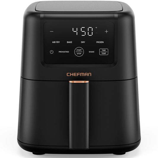 Chefman Air Fryer – 4-in-1 Slim 3.5 QT Airfryer, Air Fry, Bake, Dehydrate, Frozen, 450°F Max Temp for Extra Crispy Results in Minutes, Nonstick Ceramic Coating, Dishwasher-Safe Accessories - Black
