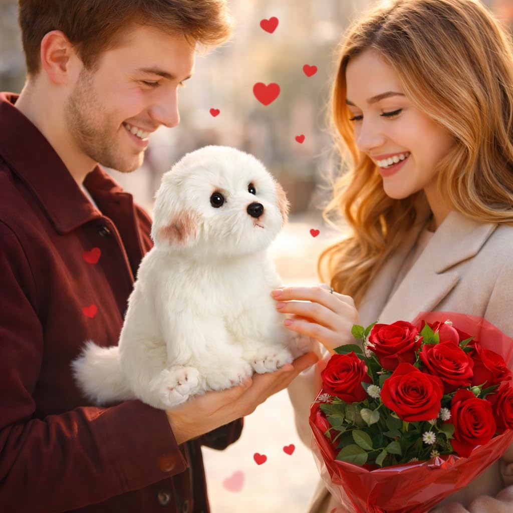HollyHOME Maltese Stuffed Animal Realistic Maltese Dog Plush Toy Pet Gift for Kids 13 inches
