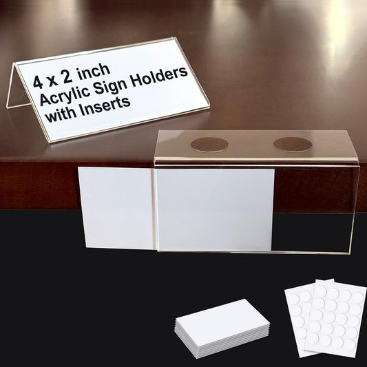 ChanQnTon L-Shape Acrylic Sign Holder,50Pack 4X2inch Shelf Labels,Price Tags,Food Labels for Party Buffet with Paper Inserts&Sticky Dots,for Library Bookshelf,Home,School,Office,Store Shelves.