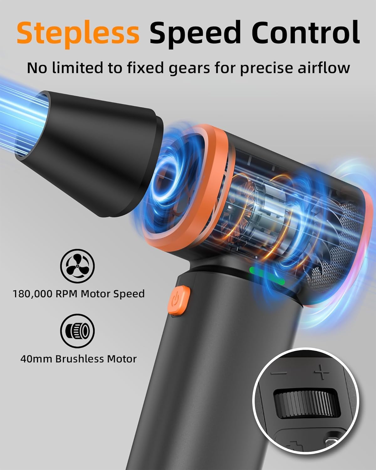 [Upgraded] Compressed Air Duster, 180000RPM High-Velocity Electric Air Duster with Stepless Speed Control, Rechargeable Portable Cordless Air Blower for Home, Car, Computer, and Keyboard Cleaning