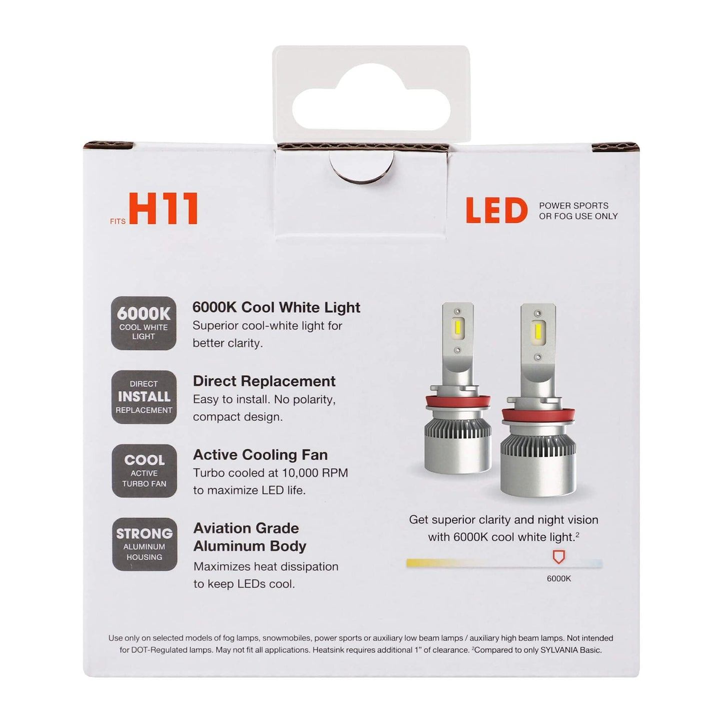 Sylvania H11 LED Powersport Headlight Bulbs for Off-Road Use or Fog Lights - 2 Pack