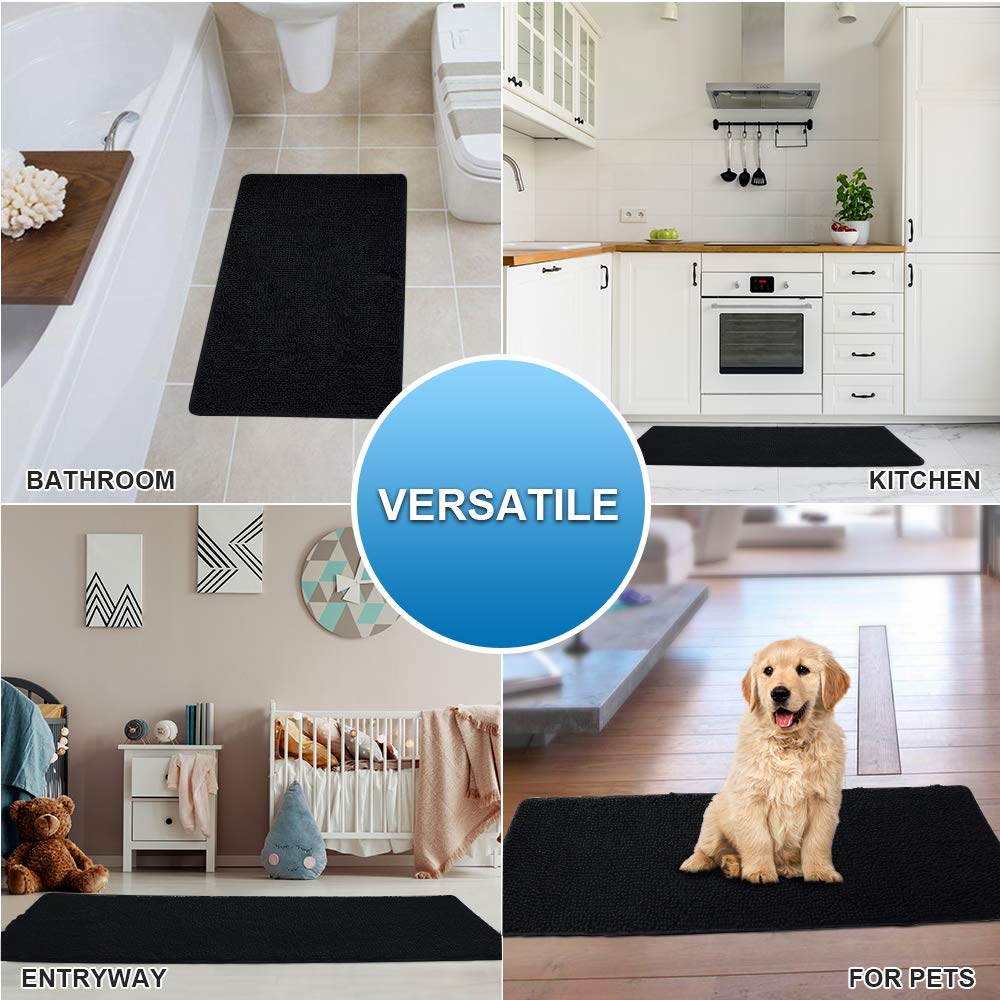 Secura Bathroom Rugs, 47 x 28 Inches, Extra Soft & Thick, Absorbent Water Bath Mat, Machine Washable Non-Slip Bath Mats for Bathroom, Shower, and Tub, Home Decor Accessories (Black)