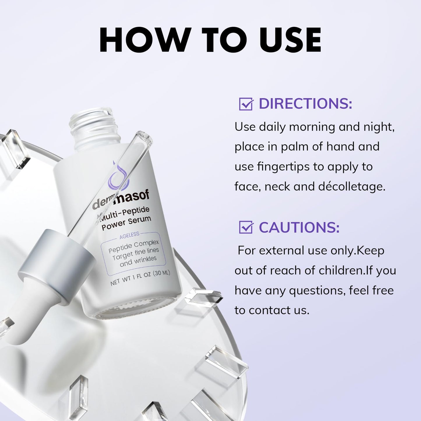 Dermasof Multi-Peptide & Hyaluronic Acid Facial Serum - Anti-Aging Treatment to Smooth Lines & Wrinkles, Hydrates & Plumps Dry Skin, Skin Repair Serum, 1 Fl Oz (30mL), Made in USA
