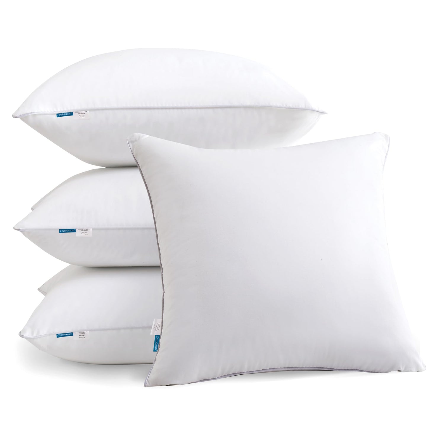 Oubonun 20"x20" Pillow Inserts (Set of 4) - 100% Cotton Cover, Square Throw Pillow Inserts for Couch, Sofa, Bed - Decorative 20 Inch White Pillow Inserts