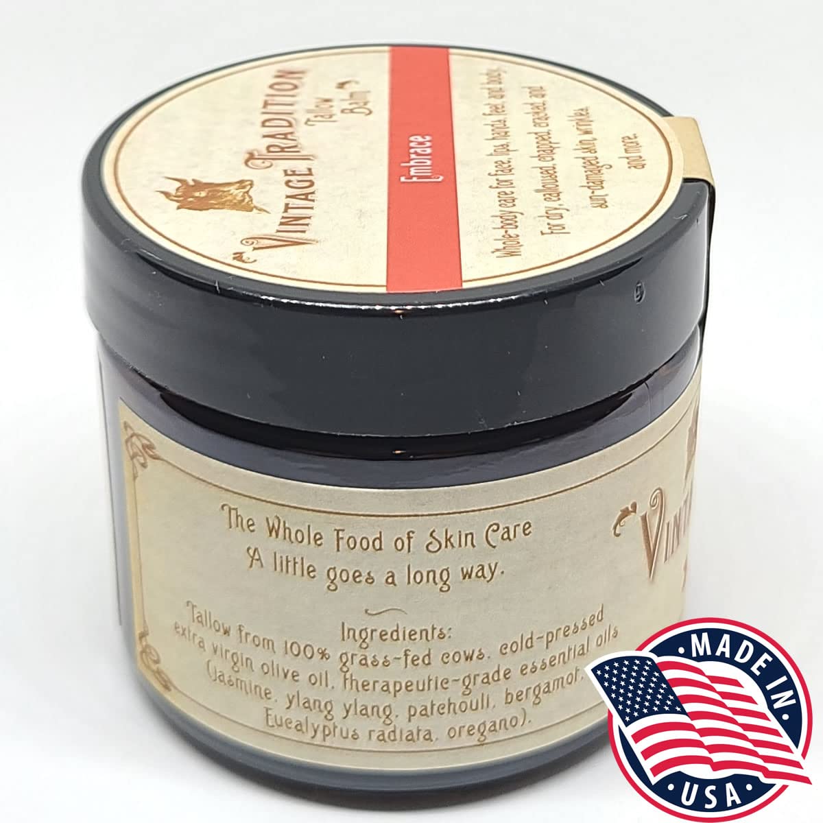 Vintage Tradition Beef Tallow All-Purpose Balm – Healing, Hydrating Jasmine Skin Care Salve – Replaces Body Lotion, Hand Cream & More – Made with Essential Oils, Olive Oil & Grass-Fed Tallow – 2 fl oz