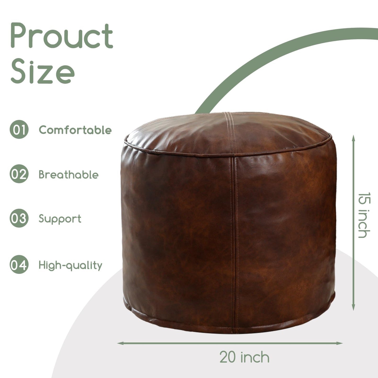 HIGOGOGO Round Stuffed Pouf Ottoman, Pu Leather Poufs with Foam Chunk Filling, Furry and Fluffy Pouf Foot Stool Storage Ottoman, 20 X 15 Floor Poufs Foot Rest for Living Room,Dark Brown