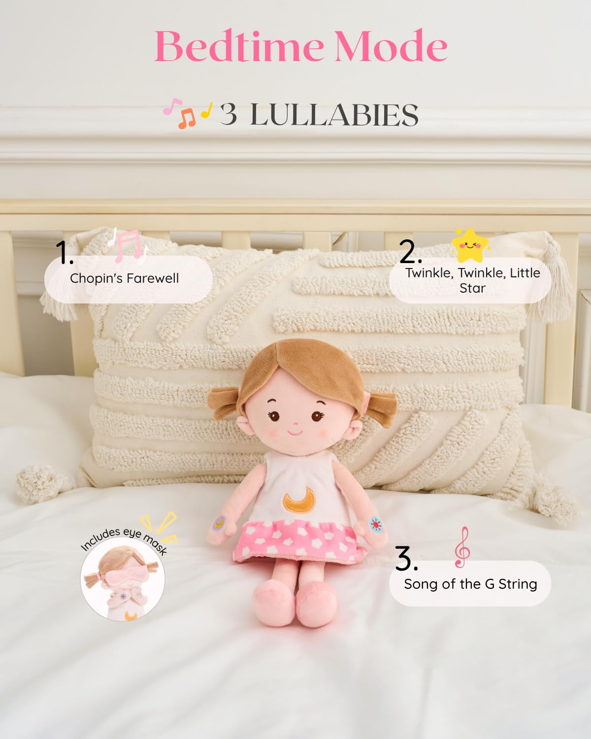 LeyaDoll Soft Baby Doll for 1 Year Old Toddler Girls - My First Interactive Talking Doll with 5 Emotional Sounds, Lullaby Music & Reversible Dress for Sleep Routine, Birthday Gift