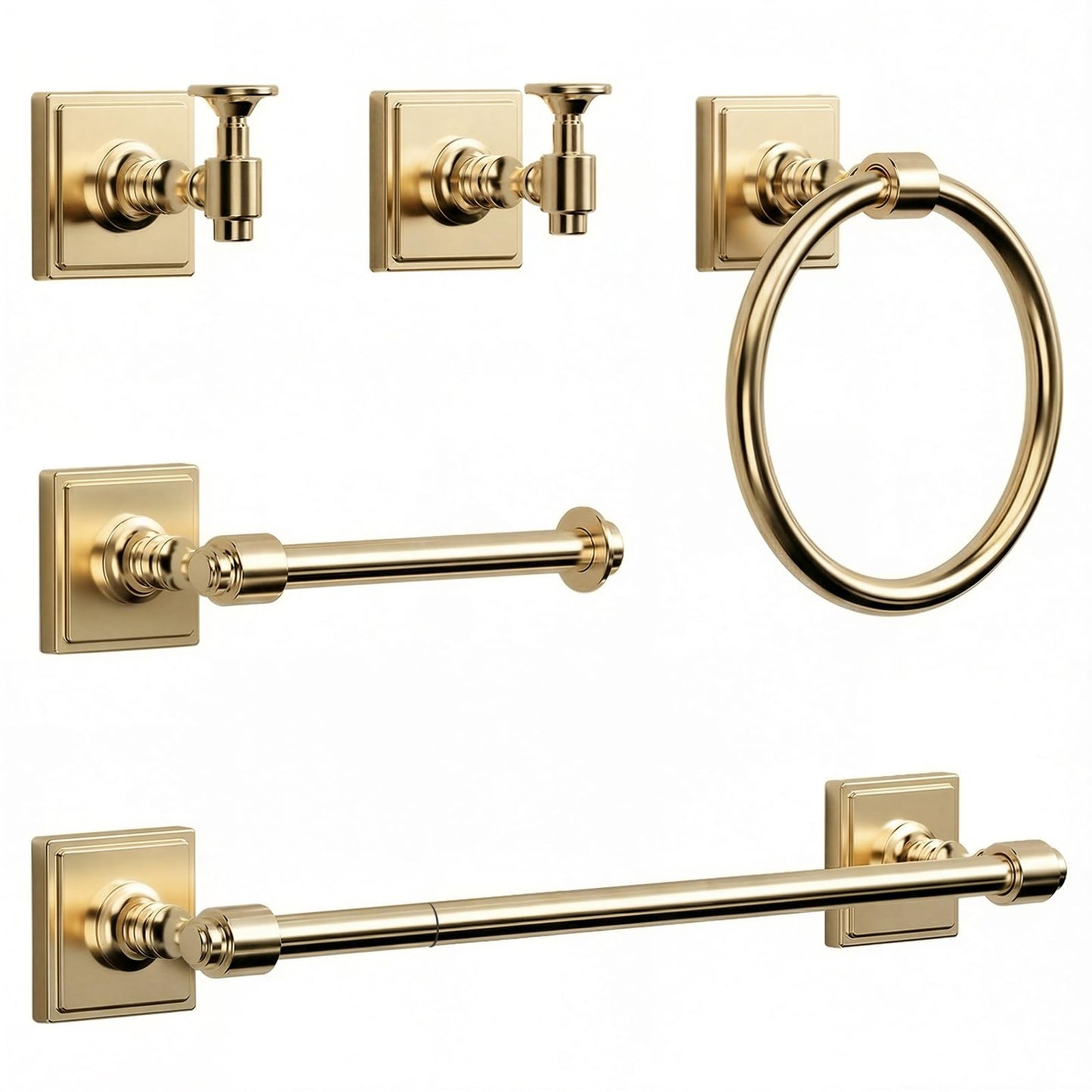 VEHCIL Champagne Gold Bathroom Towel Bar Set, 5 Piece Bathroom Hardware Accessory Set, SUS304 Stainless Steel 24" Towel Rack Holder Set for Bathroom, Wall Mounted