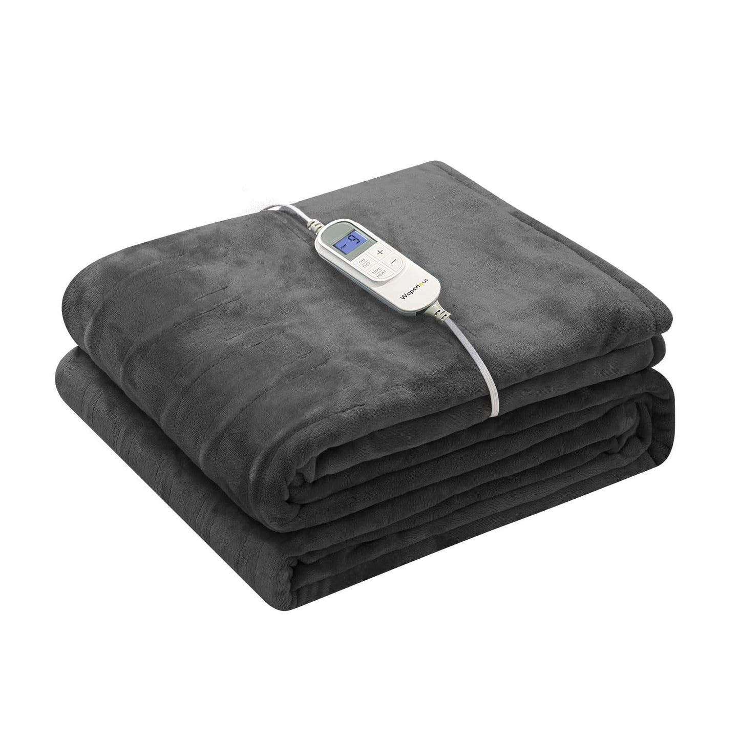 Wapaneus Heated Blanket Full 72" x 84" Electric Throw 10 Heating Levels 12 Hours Time Setings and Auto-Shut Off, Flannel Fast-Heating Electric Blanket, Grey