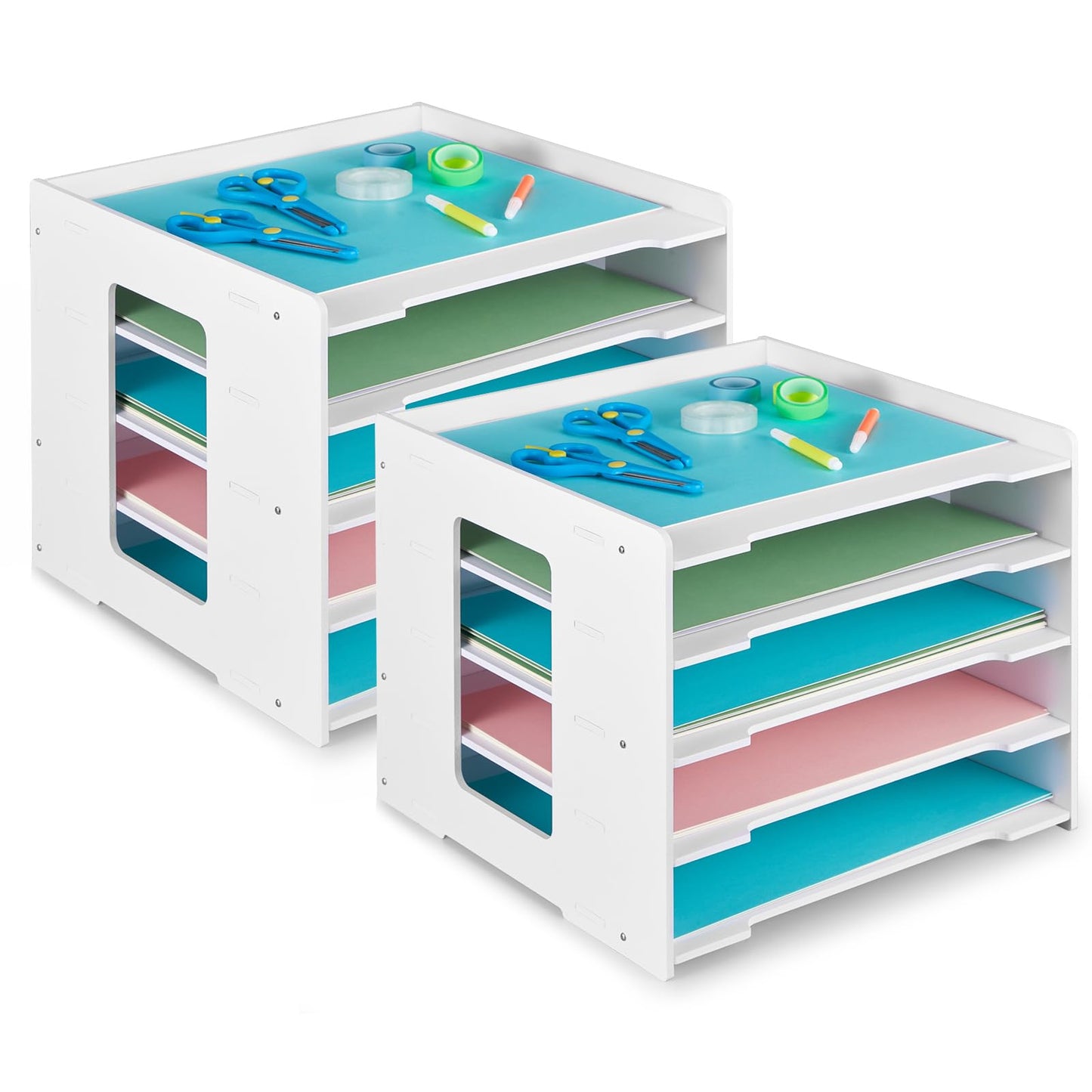 Juexica 2 Pack 5 Tier Scrapbook Paper Organizer 11 x 12.6 x 12.6 Inch Stackable Paper Storage Holder for Desk Desktop File Organizer for Home Office Classroom School