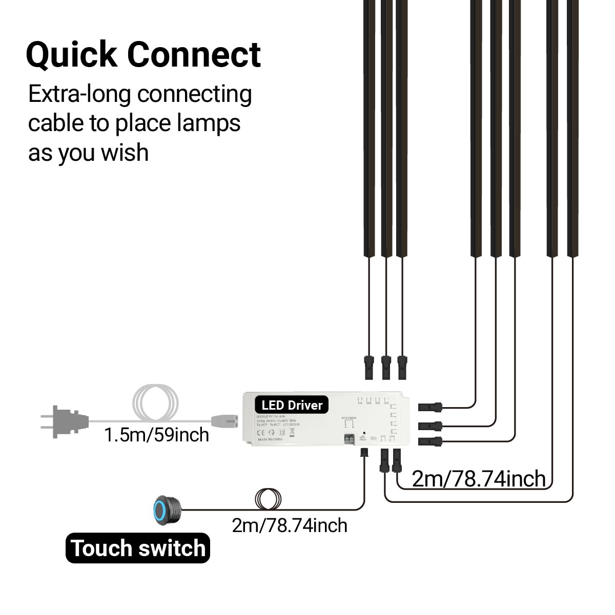 HAMRVL Black LED Recessed Lighting Kit - 8 PCS 3000K Warm White LED Strip Lights with Touch Control, Dimmable Self-Adhesive Wall Panel Lights for Wood Slat Wall Panels, Under Cabinet (Black Cover)