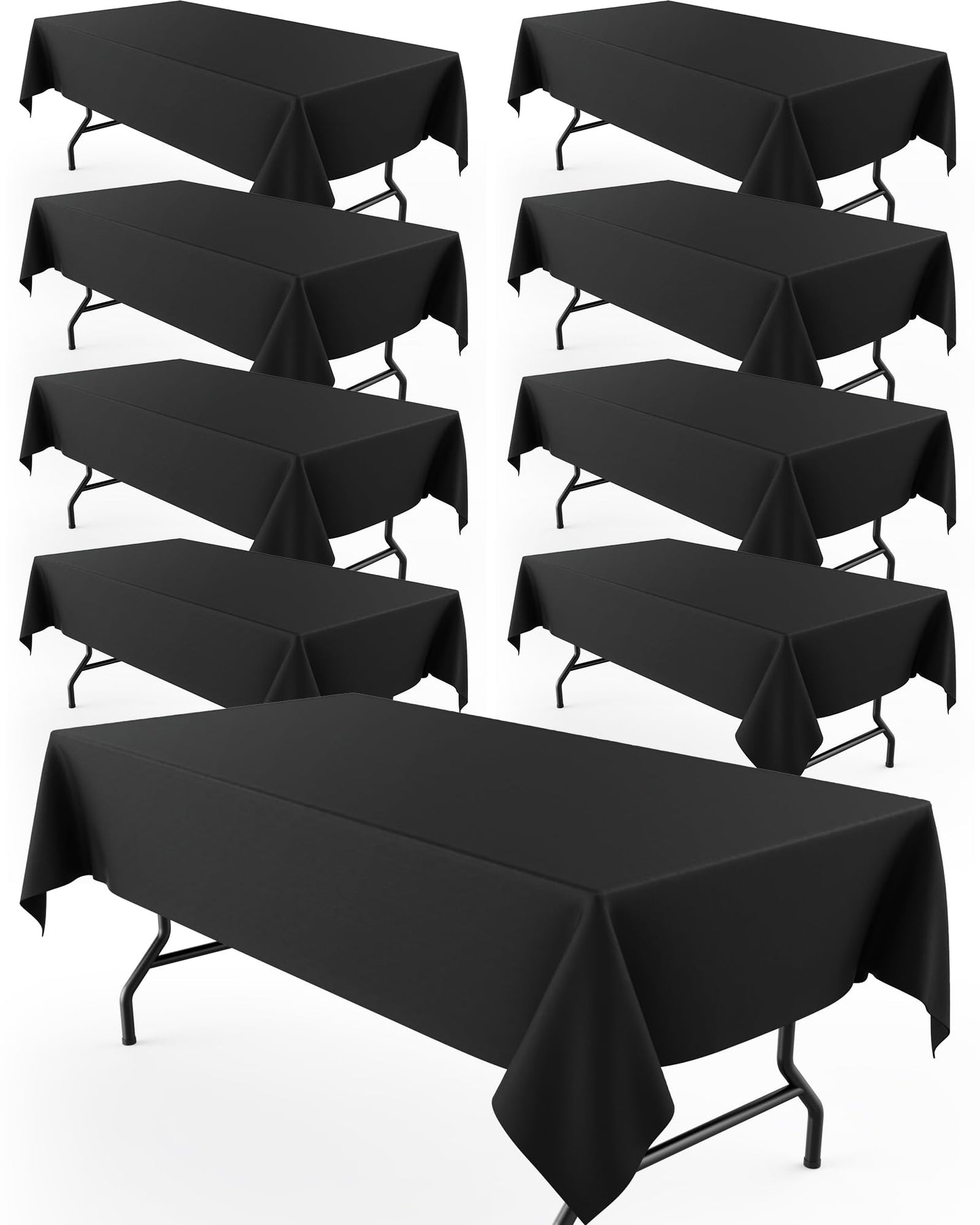 Pureegg Durable Table Cloth 60" x 102" - Reusable Polyester Black Tablecloths for Rectangle Tables, Washable Fabric Table Cover for Holiday Party, Dinner, Wedding & Baby Shower, 9 Packs