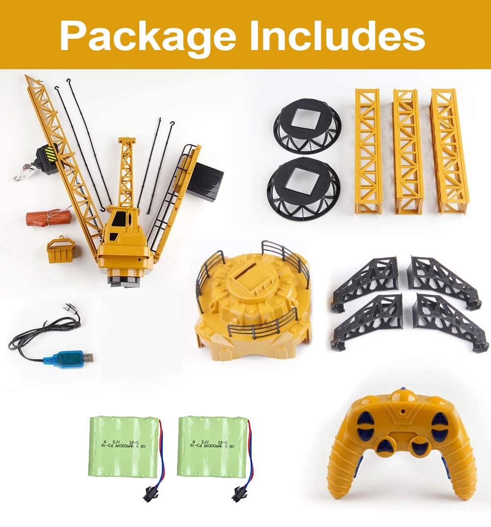KNACKTOYZ 6 Channel Remote Control Crane Toy for Kids - 50.4 inch RC Tower Crane with LED Lights & Sounds, 680° Rotation Lift Construction Vehicles, Excavator Toy for Ages 4,5,6,7,8 Boys & Girls