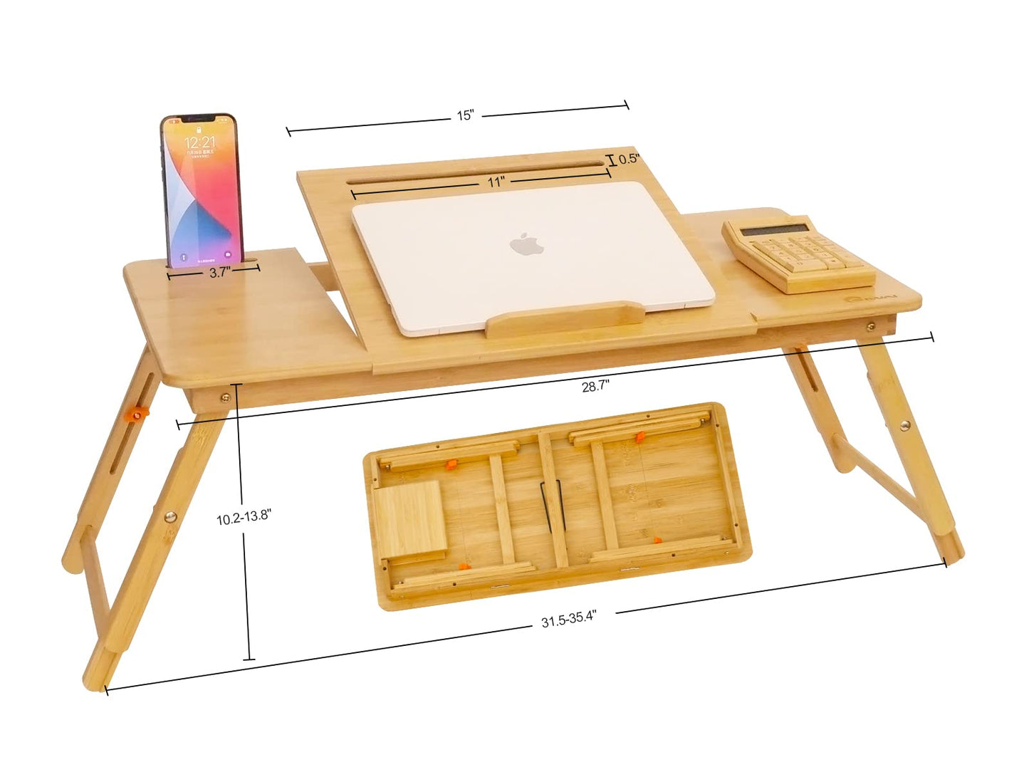 Lap Desk COIWAI Laptop Table Bamboo Writing Eating Bed Tray Adjustable Angle Height Foldable Desk Tray with Tablet Slot Drawer Breakfast Coffee Tea Table for Sofa Couch Floor Large Size