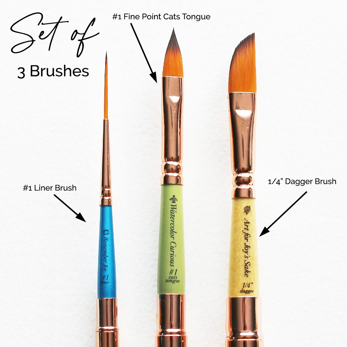 Set of 3 Travel Watercolor Brushes in Inspirational Pouch Designed for Watercolor, Gouache and Acrylic Paints