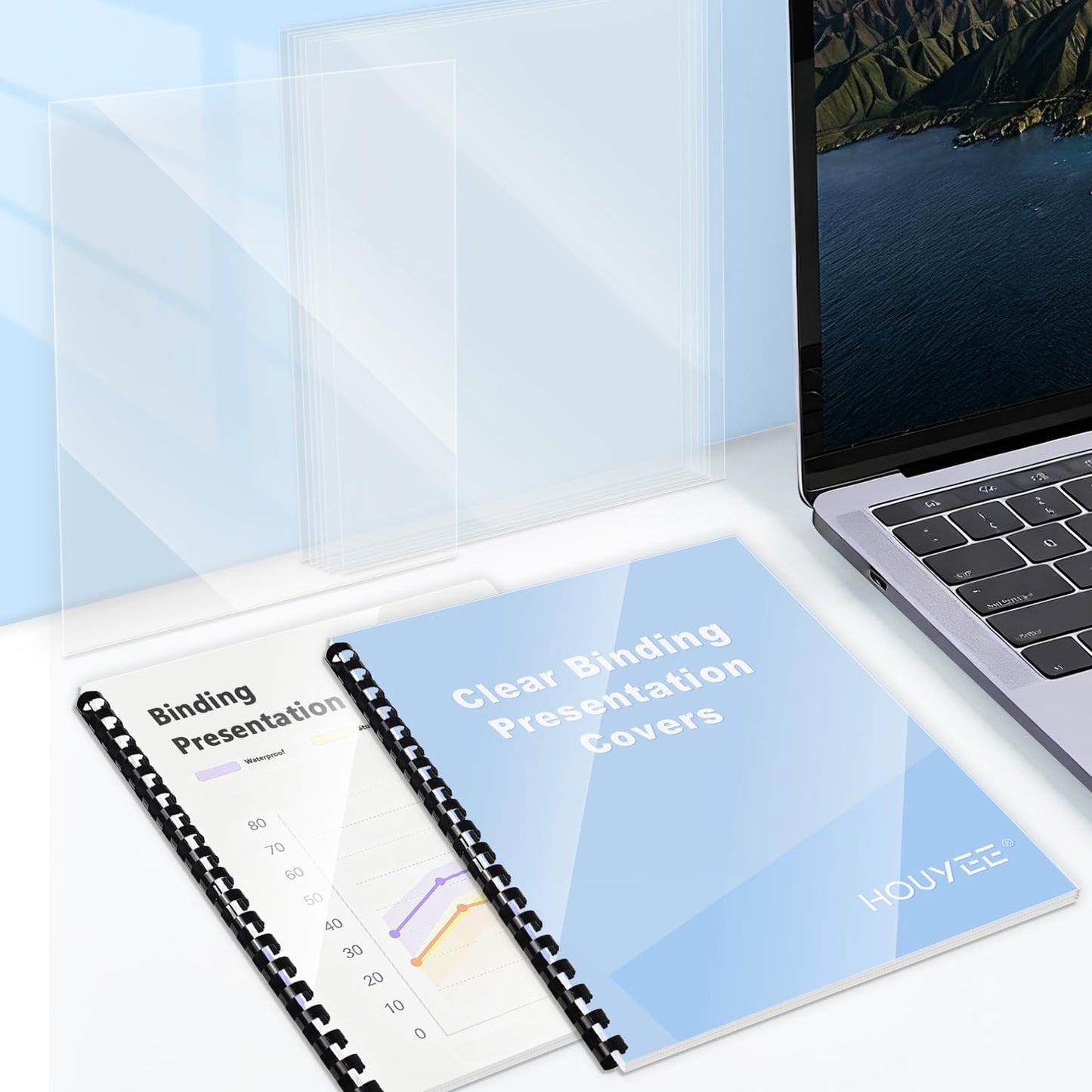 HOUYEE 200 Pack 10 Mil PVC Binding Presentation Covers, Clear Report Cover Sheets for Binding, Square Corner, 8.5 x11 Inches, Letter Size