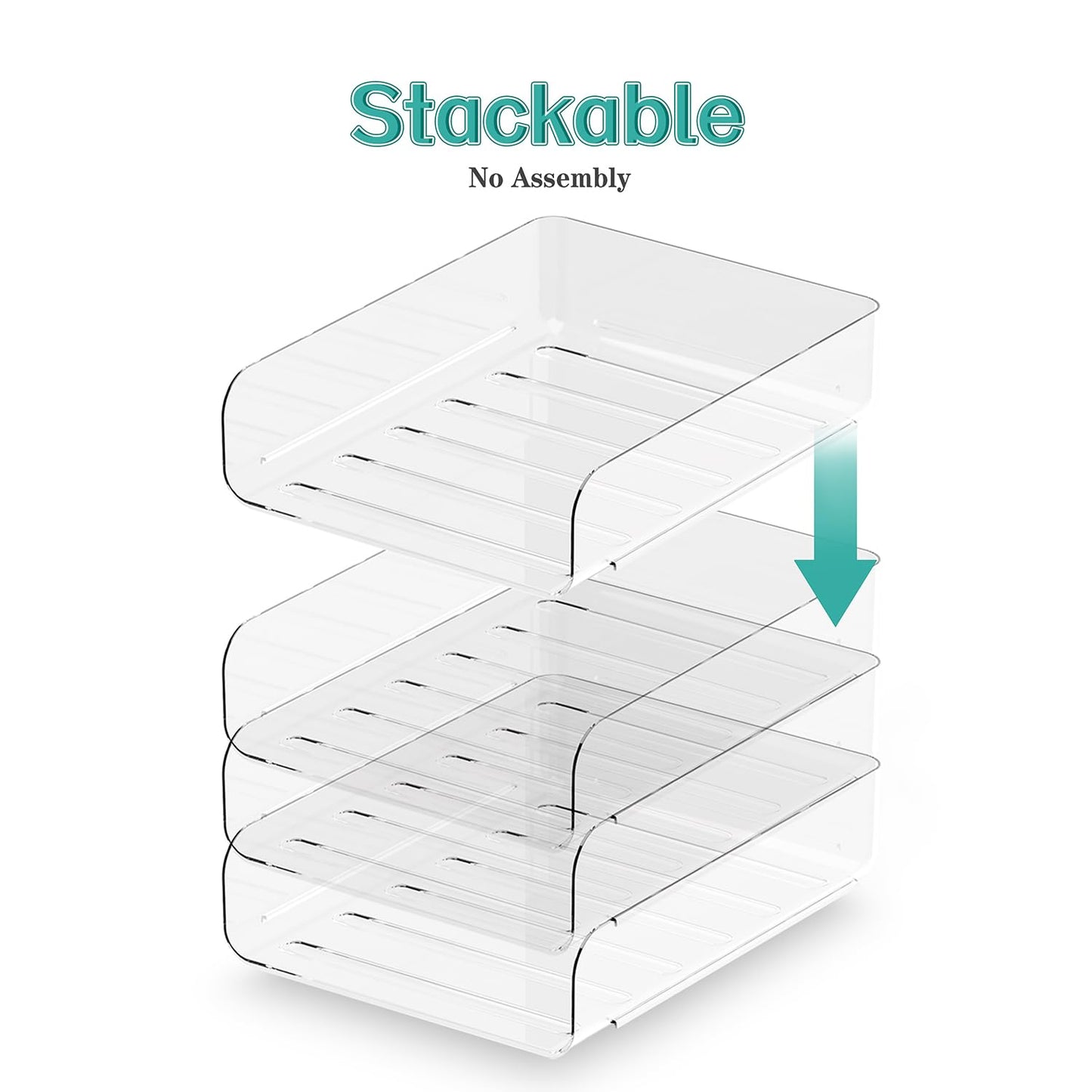 (4pcs Pack) HKeeper Stackable Paper Trays,Letter Tray Organizer,Office Desktop Organizer,A4 Paper Holder,Supplies Magazine,File Documents,Receipts(Clear,Regular)