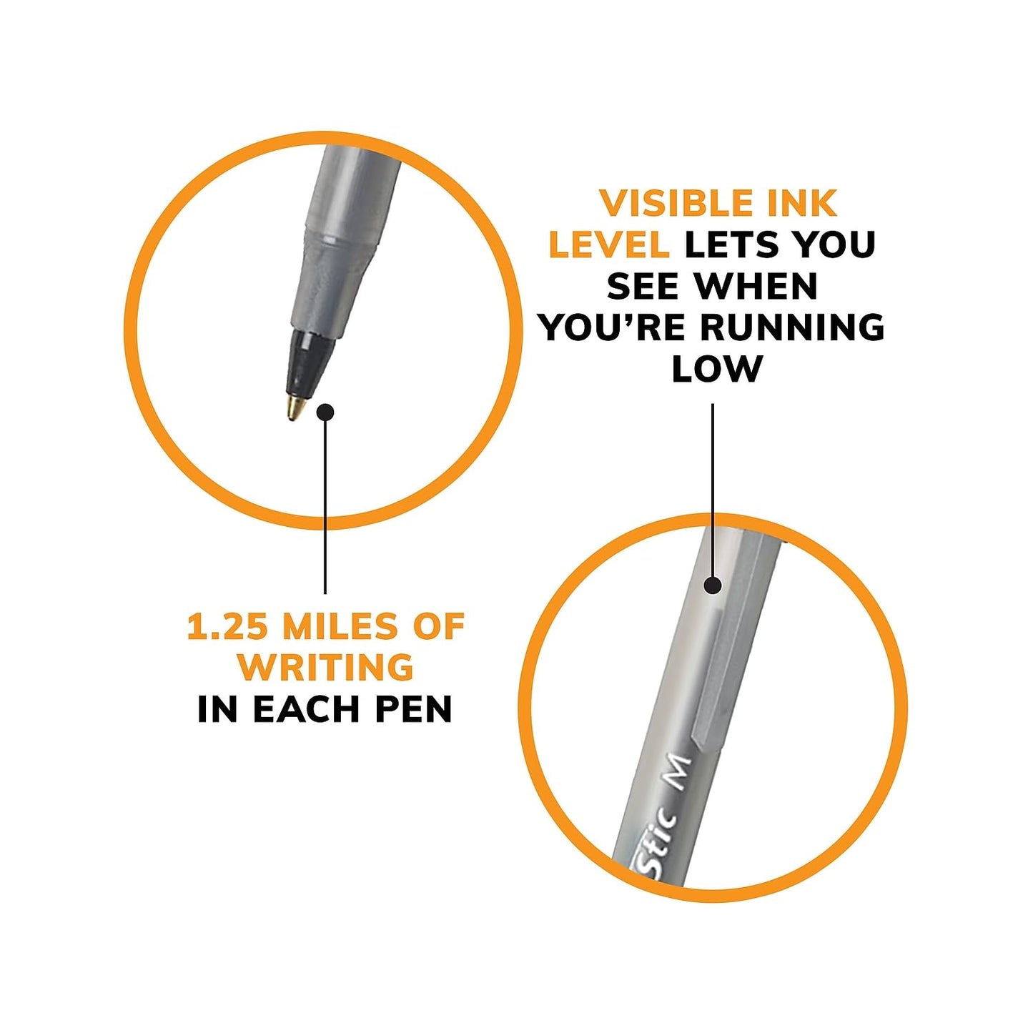 BIC Round Stic Xtra Life Black Ballpoint Pens, Medium Point (1.0mm), 500-Count Pack of Bulk Pens, Flexible Round Barrel for Comfortable Writing, No. 1 Selling Ballpoint Pens