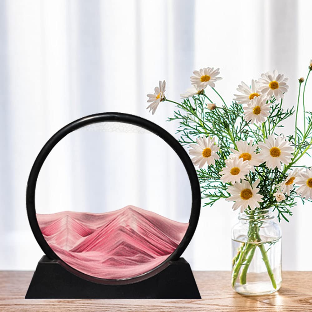 Aoderun Moving Sand Art Picture Sandscapes in Motion 3D Deep Sea Sand Art Round Pink for Adult Relaxing Toys D¨¦cor Desktop Home Office ¡­ (Pink, 12")