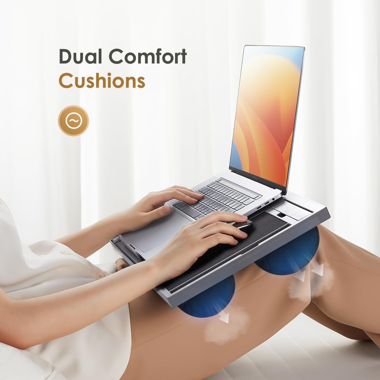 LORYERGO Adjustable Laptop Desk with Cushion, Mouse Pad & Cellphone Slot - Laptop Stand for Bed & Couch, Riser for Home & Office (Grey)
