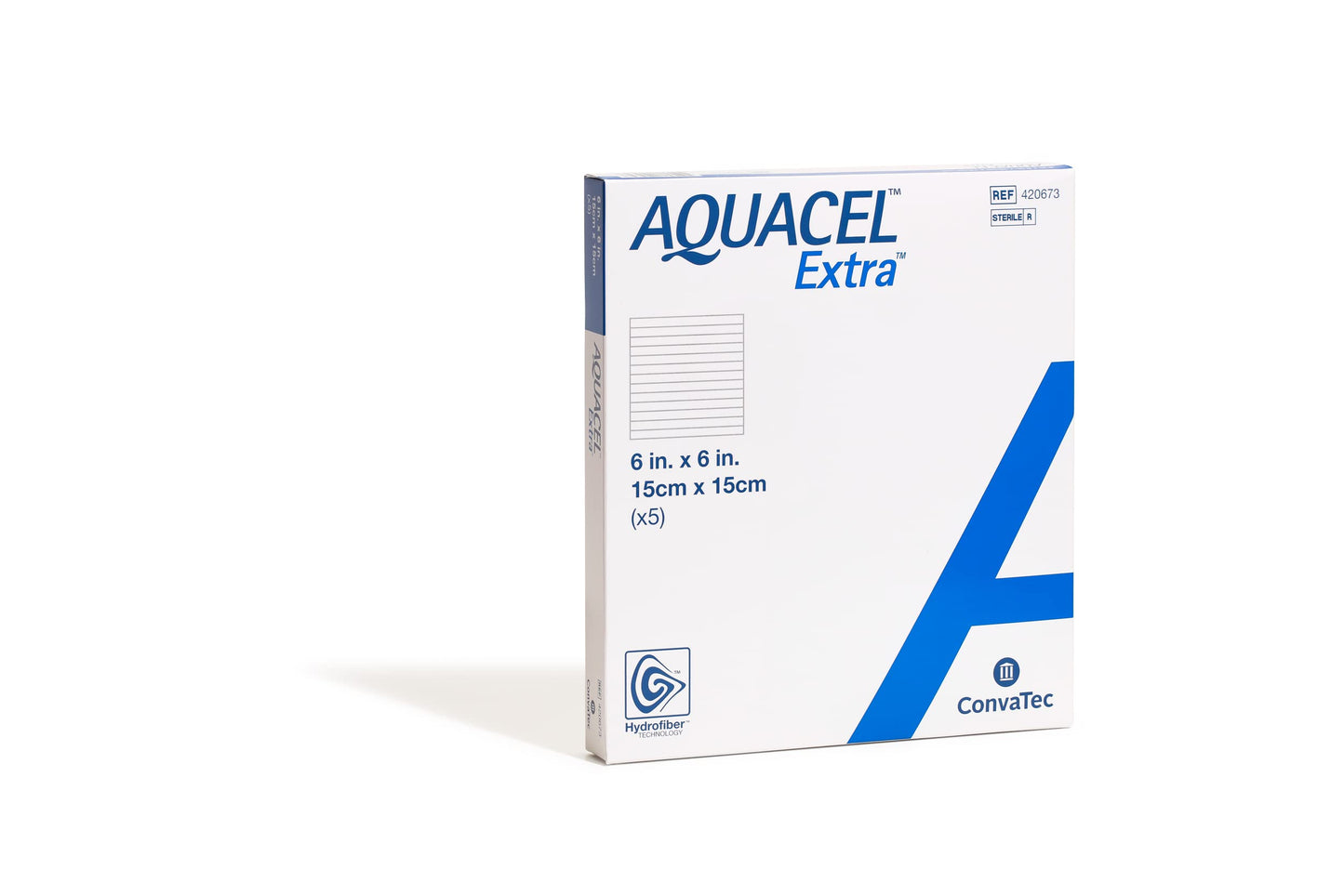 ConvaTec AQUACEL Extra 6"x6" Hydrofiber Absorbant Dressing for Moderate to Highly Exuding Wounds, Non-Woven Two-Dimensional Strengthening Fibers, Square, 5ct Box
