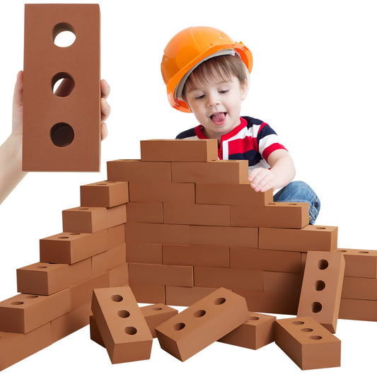 Deekin 30 Pcs Foam Brick Building Blocks for Kids Thick Blocks Foam Large Fake Brick Construction Toy for Stacking Construction, 8 x 4 x 2.4 in(Circle Holes)