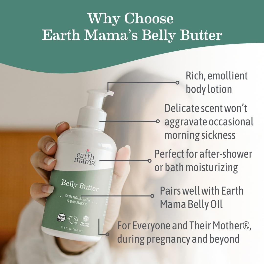 Earth Mama Belly Butter, Maternity Moisturizer for Dry Skin | Lotion for Pregnancy and Postpartum Recovery Self Care, Body Cream with Aloe, Fragrance Free, 8-Fluid Ounce (2-Pack)