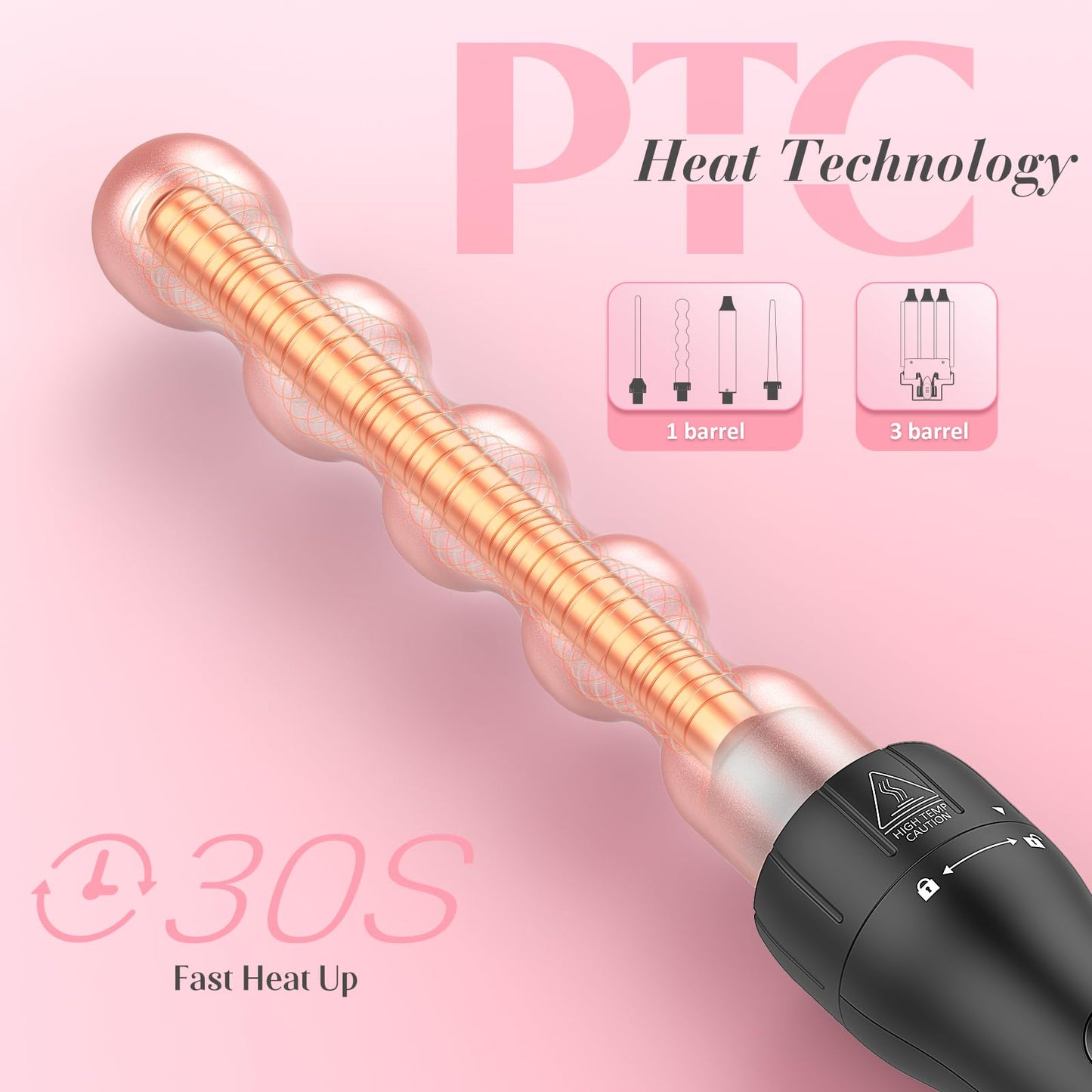 MOCEMTRY 5 in 1 Curling Wand Set with 3 Barrel Hair Crimper for Women，Fast Heating Hair Wand Curler with Two Temp Control. (C528)