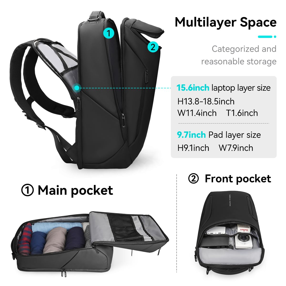 MARK RYDEN Business Backpack for Men, 17.3 Inch Tech Waterproof Laptop Backpack with USB Charging Port, Professional Work Backpack for Travel, Office, College, Commuting, Hiking