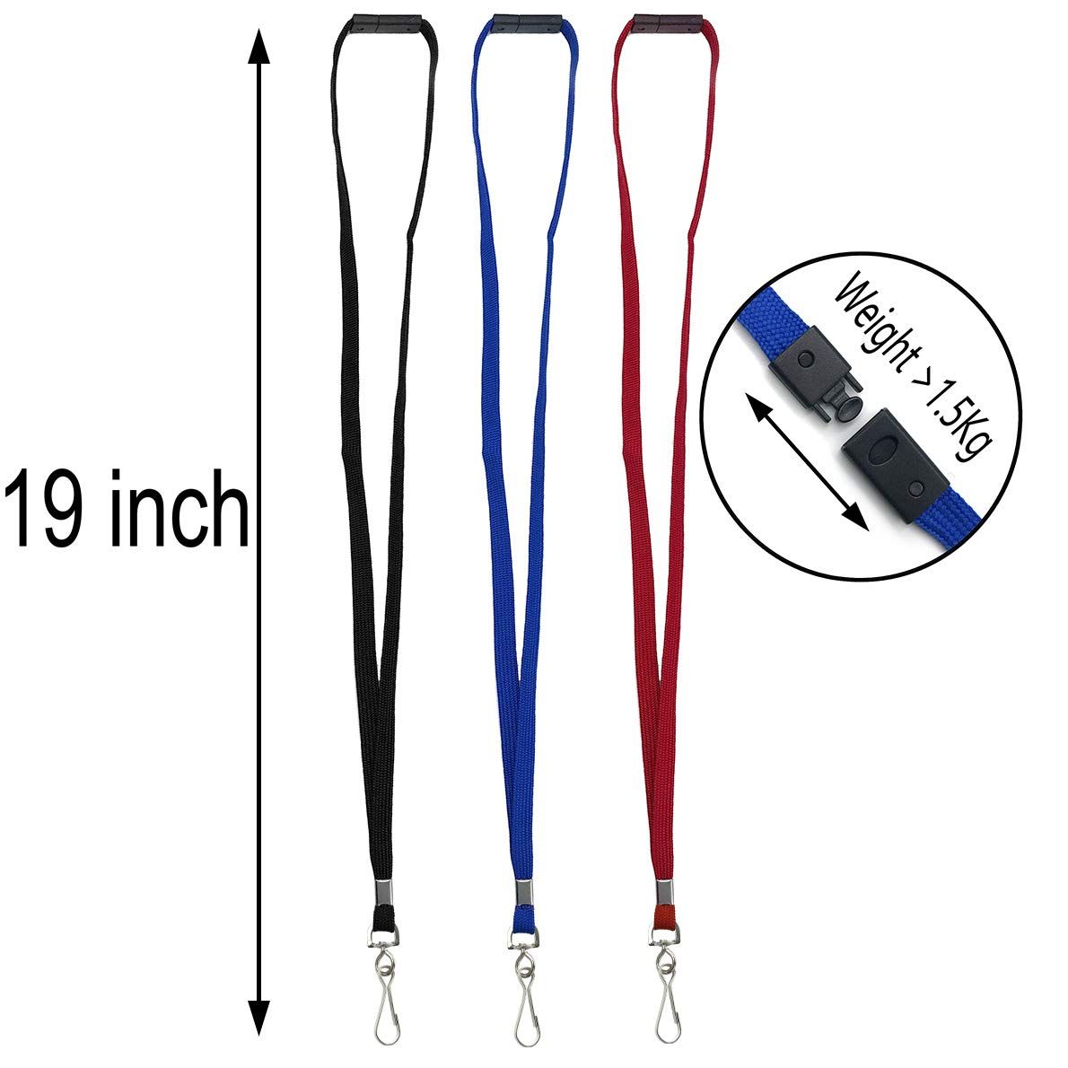 Lanyards Safety Black Lanyards Neck Flat Premium Breakaway Badge Lanyard with J-Hook for ID Nametag Badge Holder (Black, 50 PCS)