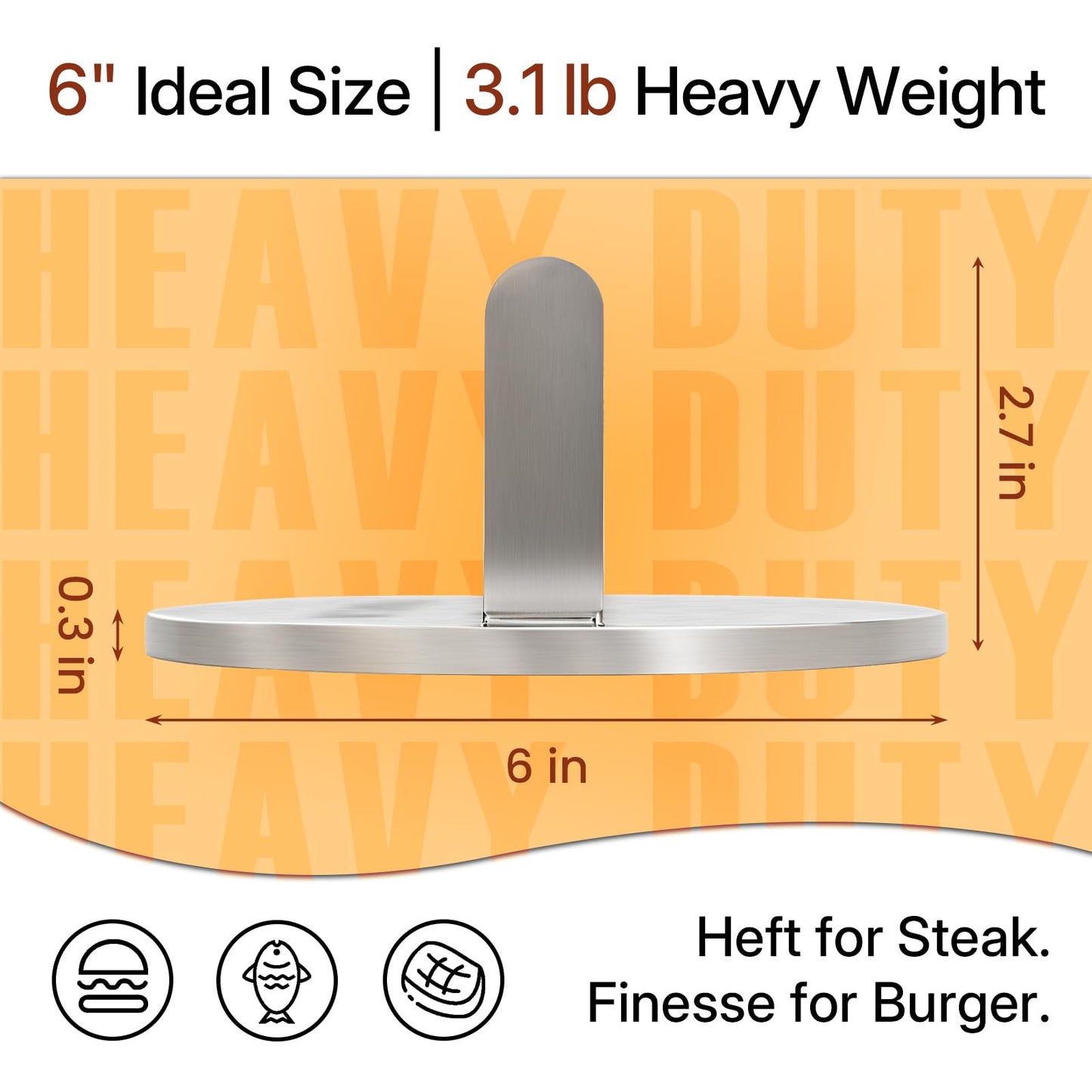 SHUNLIAN Smash Burger Press, 6 Inch Heavy Duty Burger Smasher Tool, 3.1lb Non-Stick Smooth Stainless Steel Grill Press for Flat Top Griddle, BBQ & Kitchen Use, Ground Beef, Meats, Bacon, Steak