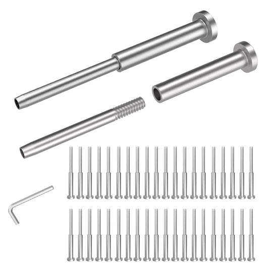 CKE 50 Pack 4"x4" Invisible Cable Railing Kits, T316 Stainless Steel 1/8" Invisible Receiver and Swage Stud End for Deck Cable Railing Hardware Threaded End Fitting for 2x2, 4x4 Wood/Metal Posts, CR31