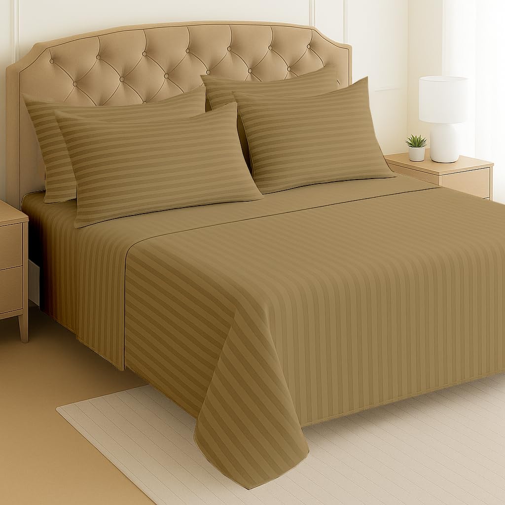 Mattress-Homes 6 Piece King Sheet Set, Hotel Luxury Collection, 100% Egyptian Cotton, 18 Inch Deep Pocket Fitted Sheet, Soft & Cool, Breathable Bedding with 4 Pillowcases in Taupe Stripe