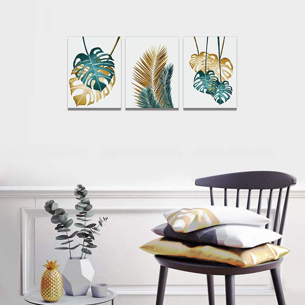 Canvas Wall Art For Living Room Family Wall Decorations For Bedroom Kitchen Dining Room Wall Decor Abstract Painting Leaves Wall Pictures Artwork Office Canvas Art Prints Bathroom Home Decor 3 Piece